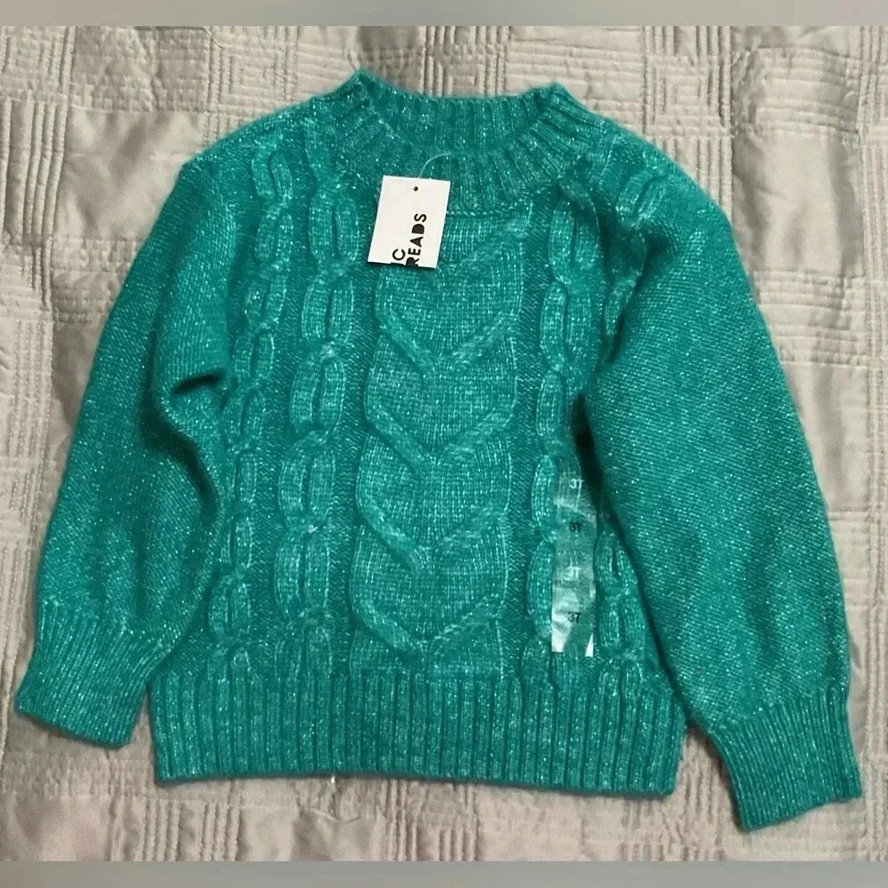 Epic Threads Little Girl Blueish (Ocean Pine) Cable Knit Soft Sweater. Size 3T
